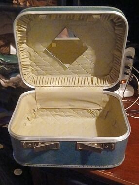 Blue Quilted Travel Jewelry Case with Interior Mirror and Metal Latches